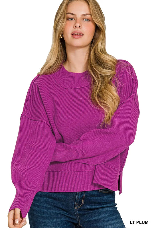 Zenana Wide Neck Band Drop Shoulder Sweater - Tigbul's Variety Fashion Shop