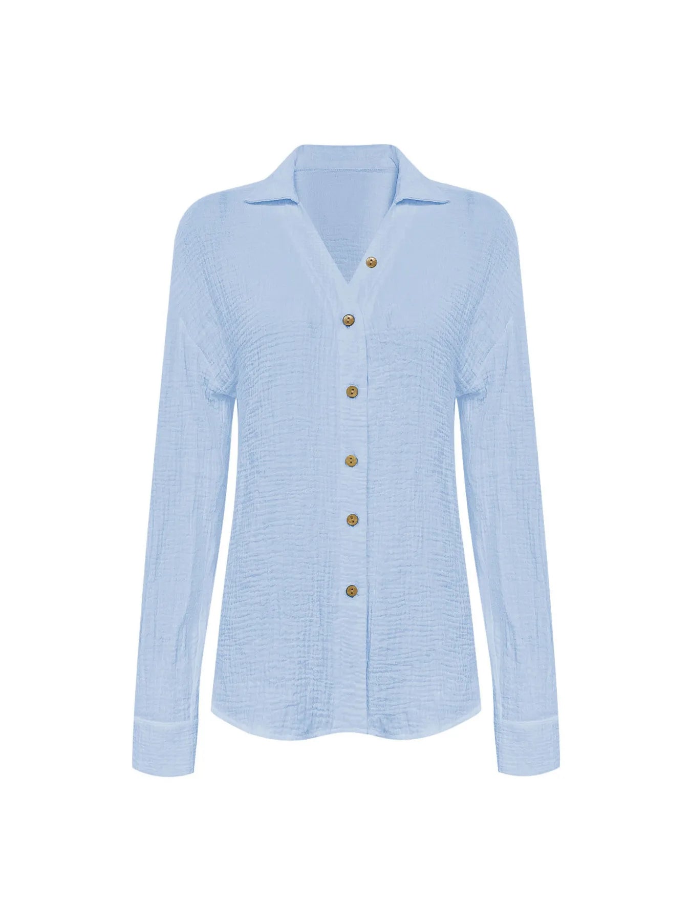 Texture Button Down Side Slit Long Sleeve Shirt - Tigbul's Variety Fashion Shop