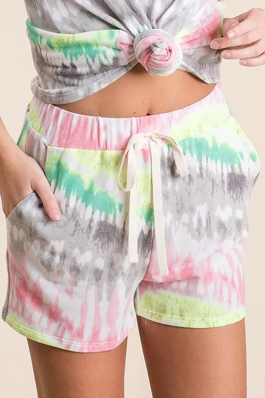 BiBi Tie Dye Print Shorts With Twill Tape Drawstring - Tigbul's Variety Fashion Shop