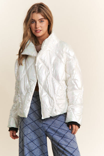 Quilted Mock Neck Puffer Jacket - Tigbul's Variety Fashion Shop