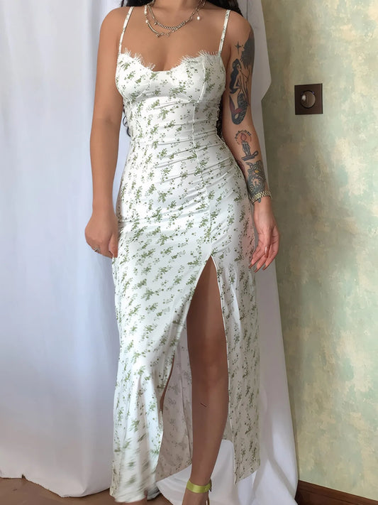 Split Printed Sweetheart Neck Cami Dress - Tigbul's Variety Fashion Shop