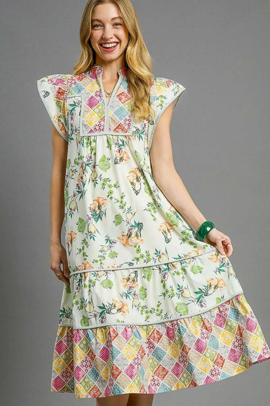 Umgee Patchwork Garden Midi Dress - Tigbul's Variety Fashion Shop