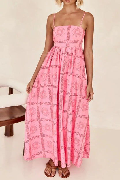 Cutout Back Printed Square Neck Maxi Cami Dress - Tigbul's Variety Fashion Shop