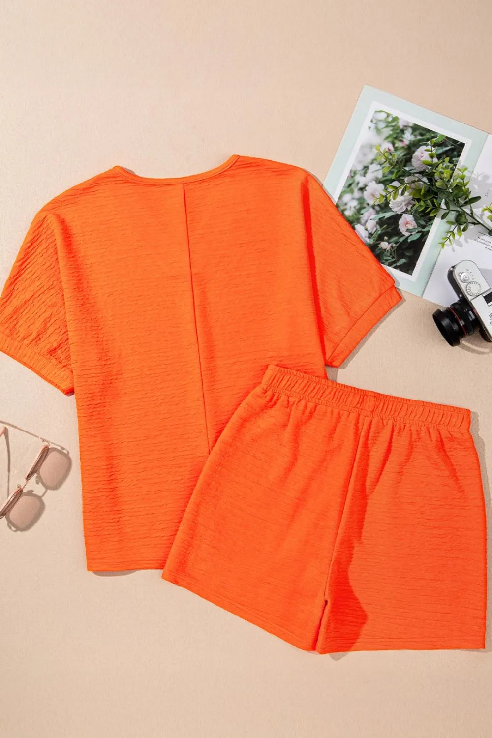 Textured V Neck T Shirt and Shorts Set - Tigbul's Variety Fashion Shop