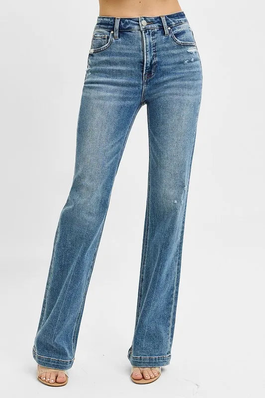 RISEN Full Size Distressed Detail Bootcut Jeans Plus Size - Tigbul's Variety Fashion Shop