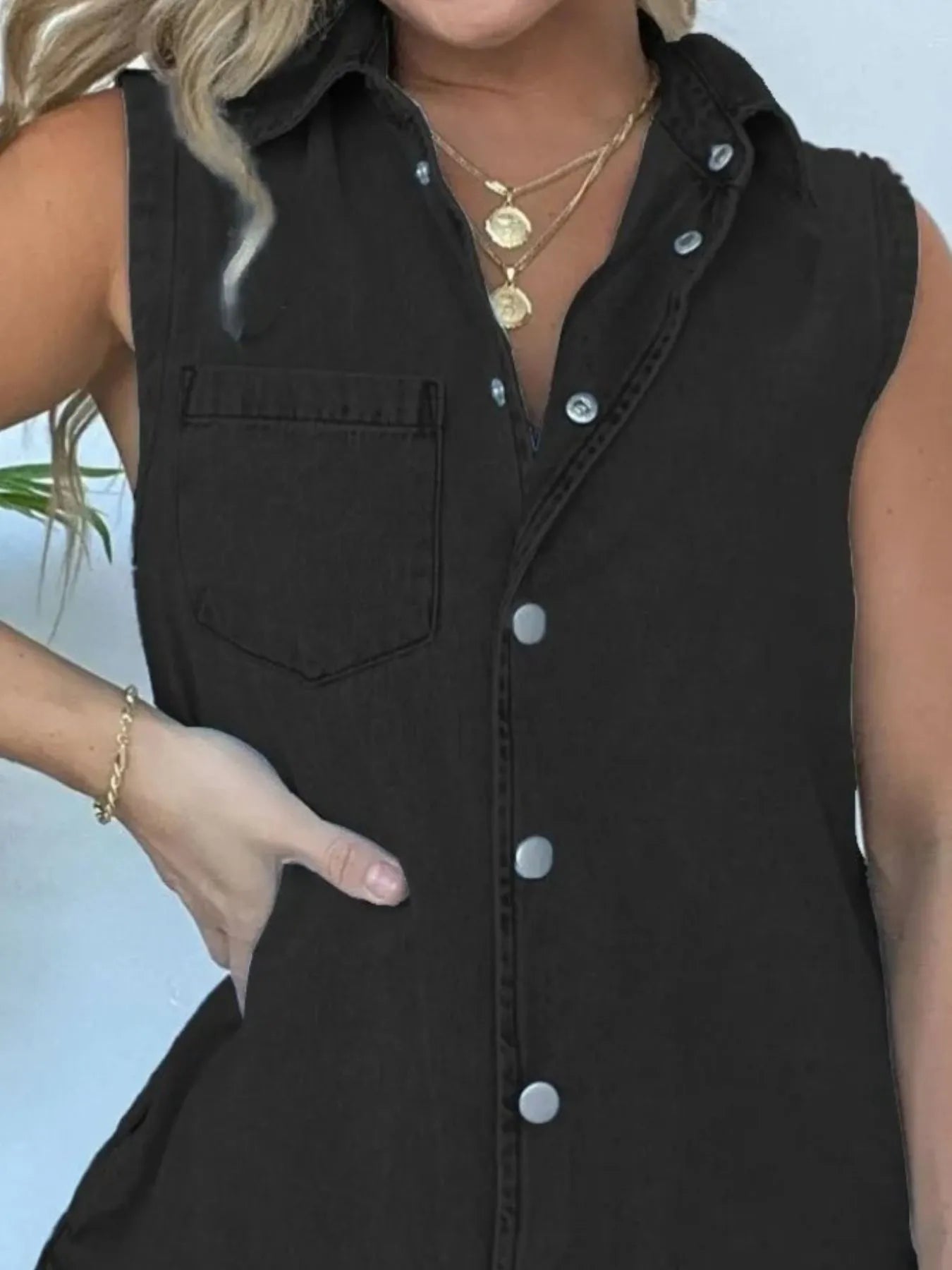 Button Front Sleeveless Denim Romper - Tigbul's Variety Fashion Shop