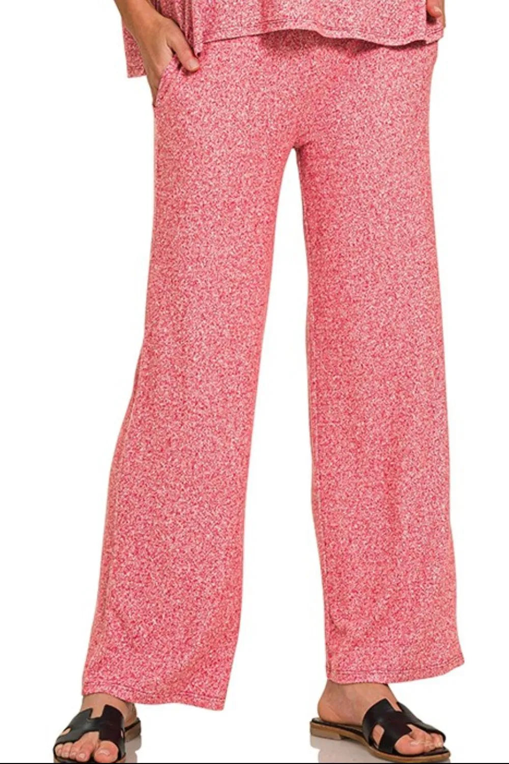 Zenana Soft Melange Short Sleeve Tee & Long Pants Set - Tigbul's Variety Fashion Shop