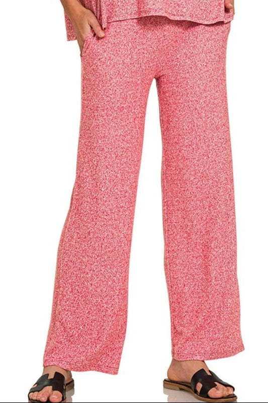 Zenana Soft Melange Short Sleeve Tee & Long Pants Set - Tigbul's Variety Fashion Shop