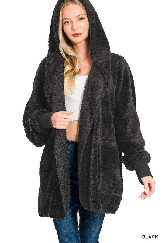 Zenana Hooded Faux Fur Jacket with Pockets - Tigbul's Variety Fashion Shop