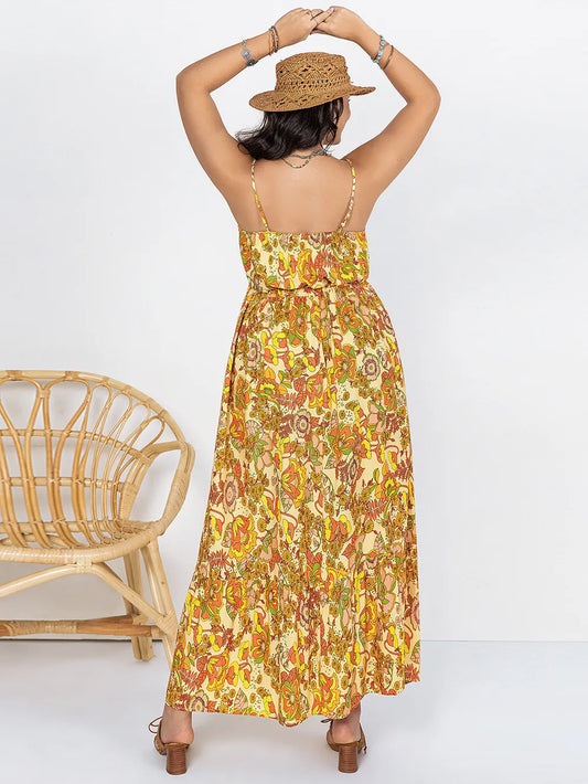 Plus Size Printed V-Neck Maxi Cami Dress - Tigbul's Variety Fashion Shop