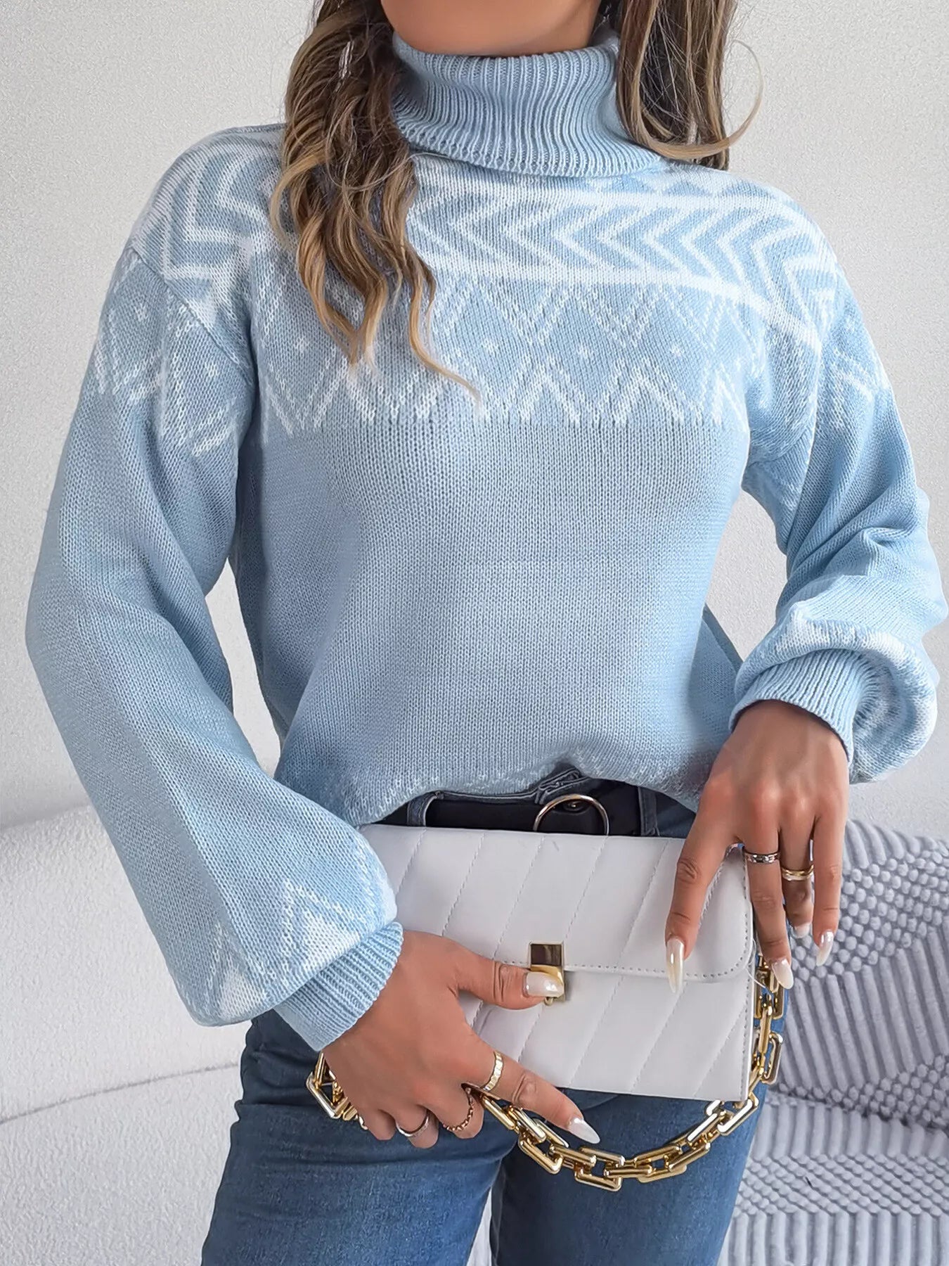 Turtleneck Dropped Shoulder Sweater - Tigbul's Variety Fashion Shop