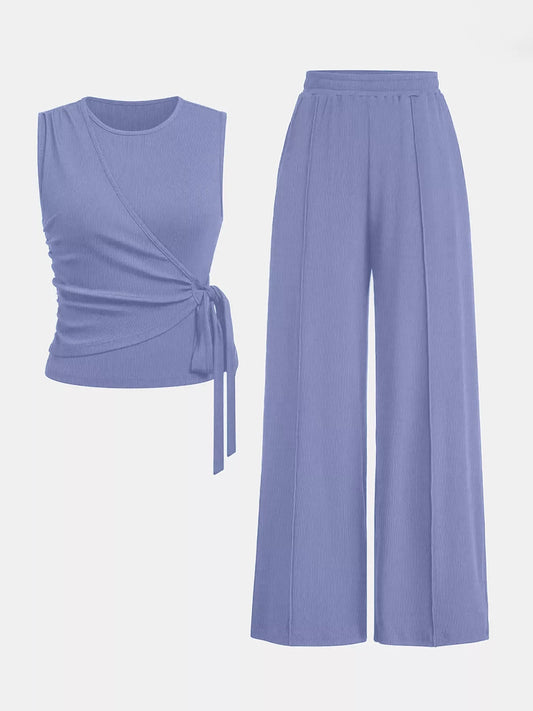Side Tie Round Neck Tank and Pants Set - Tigbul's Variety Fashion Shop