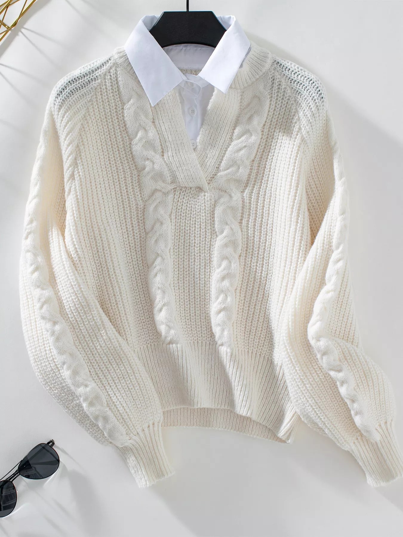 Cable Knit Long Sleeve Sweater - Tigbul's Variety Fashion Shop