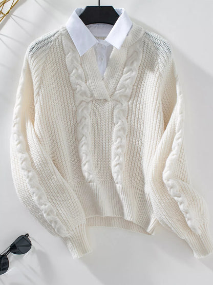 Cable Knit Long Sleeve Sweater - Tigbul's Variety Fashion Shop