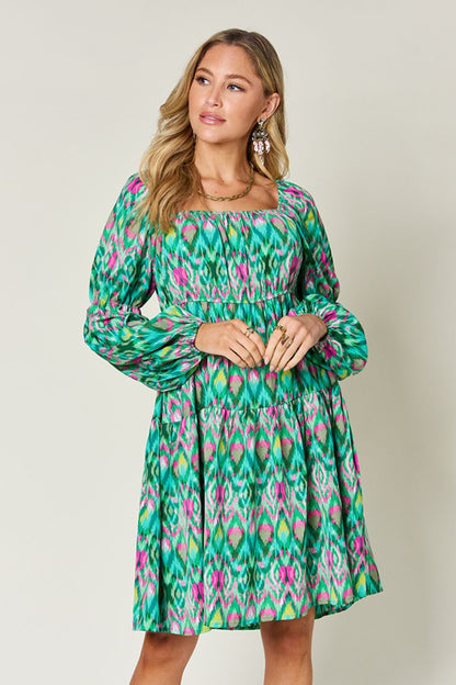 Double Take Full Size Printed Long Sleeve Dress - Tigbul's Variety Fashion Shop