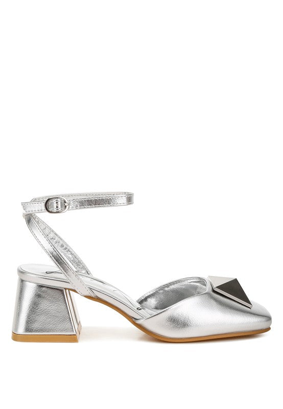 Silver Griselda Brooch Detail Ankle Strap Sandals - Tigbul's Variety Fashion Shop