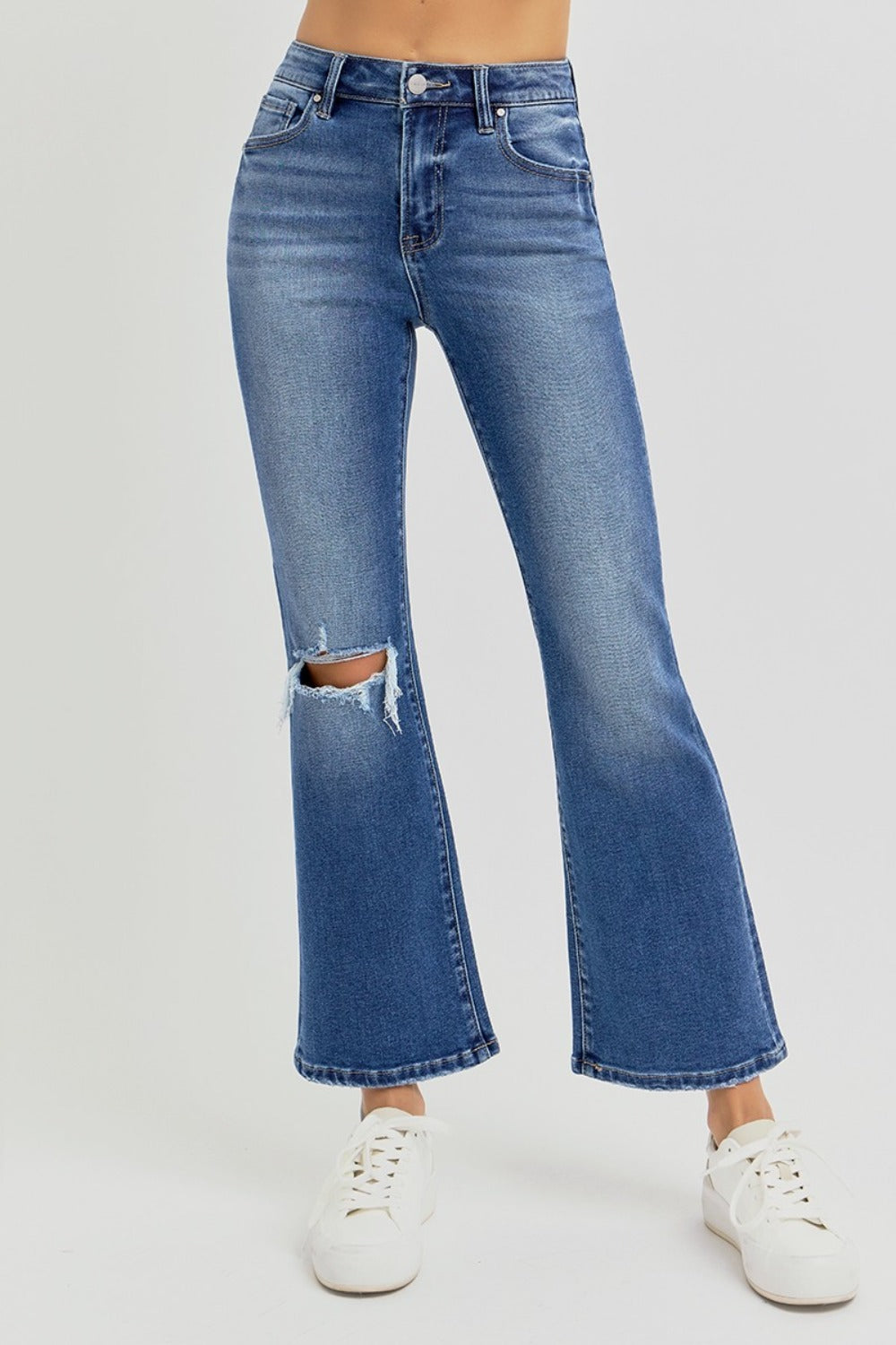 RISEN Full Size Distressed High Rise Crop Flare Jeans - Tigbul's Variety Fashion Shop