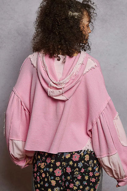 POL Raw Hem Cropped Hooded Jacket - Tigbul's Variety Fashion Shop