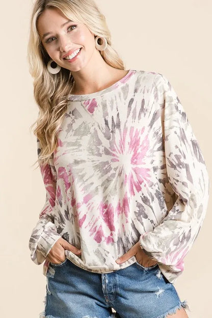 BiBi Tie Dye Print Terry Pull Over - Tigbul's Variety Fashion Shop