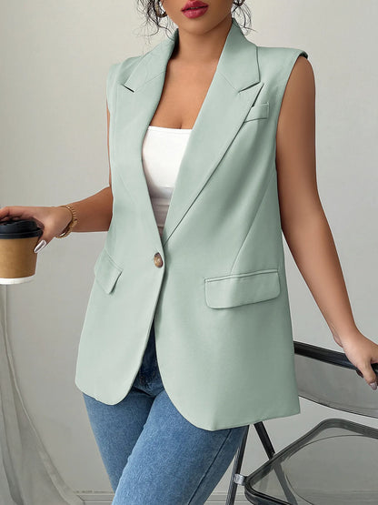 One Button V-Neck Blazer Vest Coat - Tigbul's Variety Fashion Shop