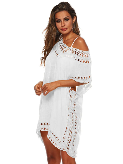 Bohemian Crochet Trim Beach Cover Up Dress - Tigbul's Variety Fashion Shop