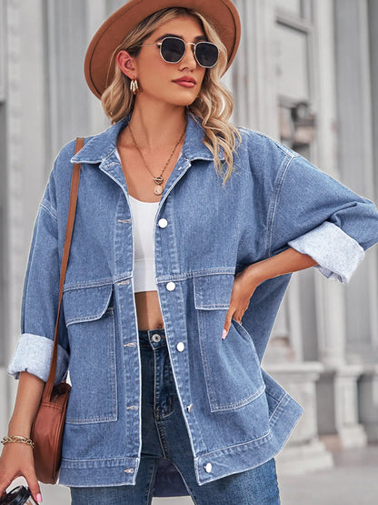 Button Up Long Sleeve Denim Jacket - Tigbul's Variety Fashion Shop