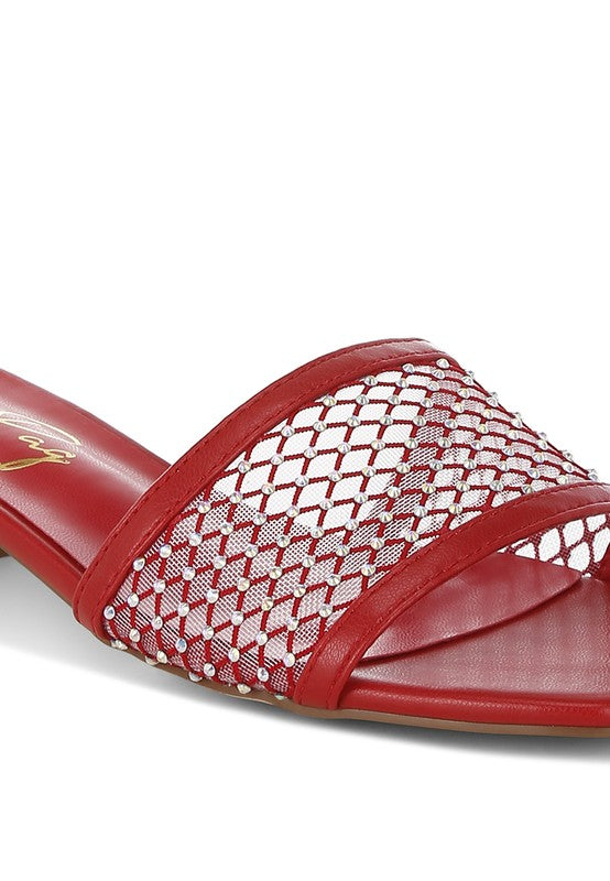 Kenzia Rhinestone Studded Slip-On Heels - Tigbul's Variety Fashion Shop