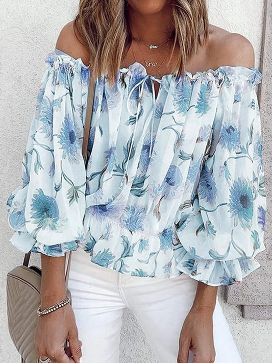Off-Shoulder Floral Print Blouse - Tigbul's Variety Fashion Shop