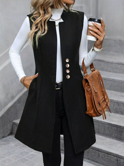 Button Up Sleeveless Longline Vest Coat - Tigbul's Variety Fashion Shop