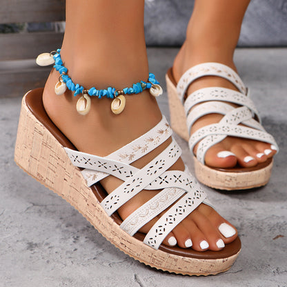 PU Leather Crisscross Wedge Sandals - Tigbul's Variety Fashion Shop