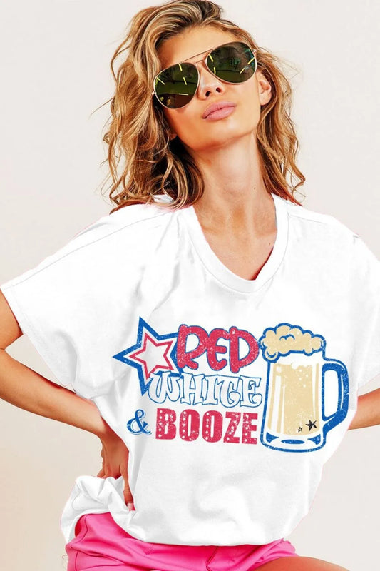 Red White and Booze Graphic Jersey Top - Tigbul's Variety Fashion Shop