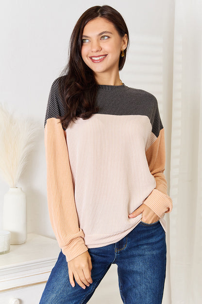 Double Take Color Block Dropped Shoulder T-Shirt - Tigbul's Variety Fashion Shop