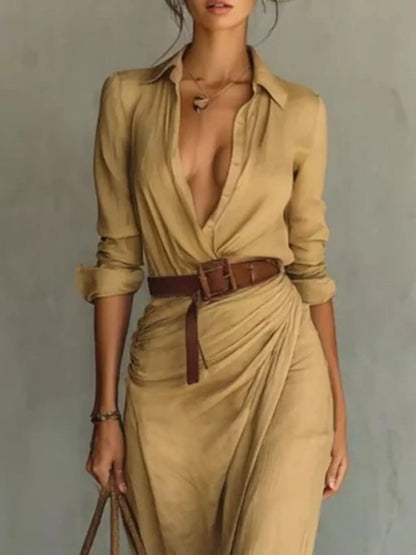 Full Size Ruched Long Sleeve Maxi Dress Plus Size - Tigbul's Variety Fashion Shop