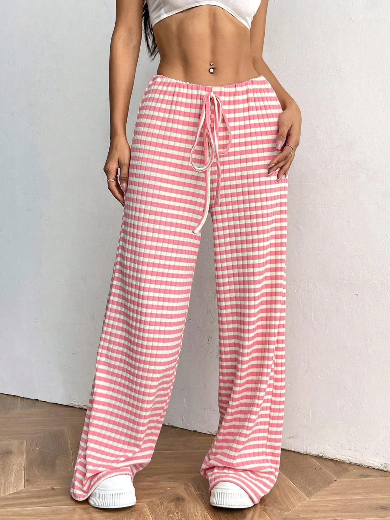 Striped Wide Leg Drawstring Pants - Tigbul's Variety Fashion Shop