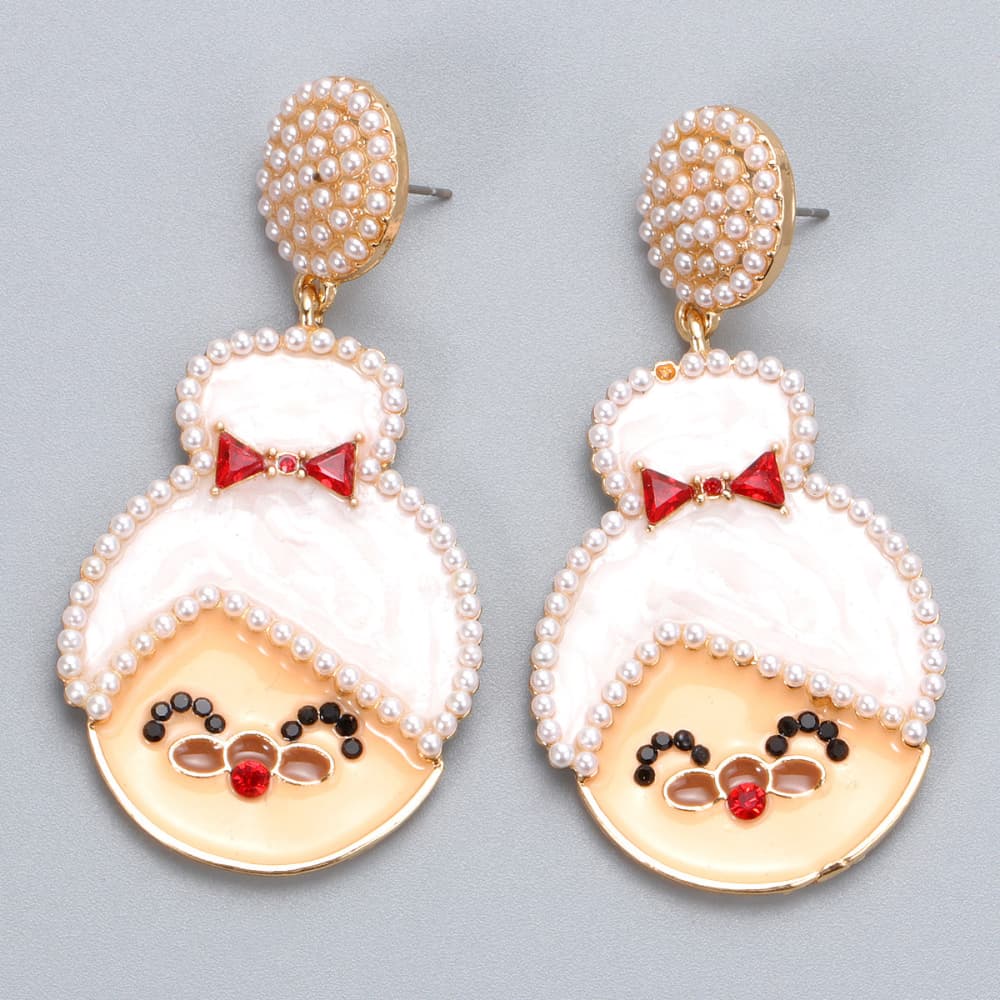 Rhinestone Alloy Mrs. Claus Earrings - Tigbul's Variety Fashion Shop