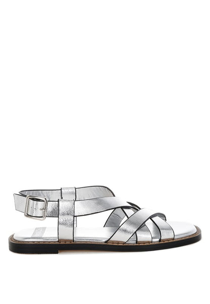 Doata Metallic Genuine Leather Buckled Flats - Tigbul's Variety Fashion Shop