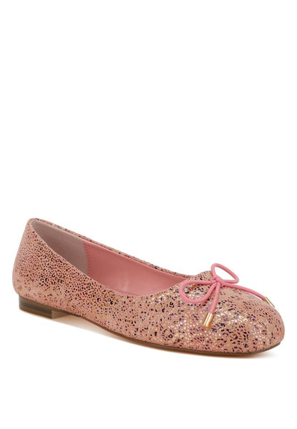 Apollon Bow Detail Foil Print Suede Ballerinas - Tigbul's Variety Fashion Shop