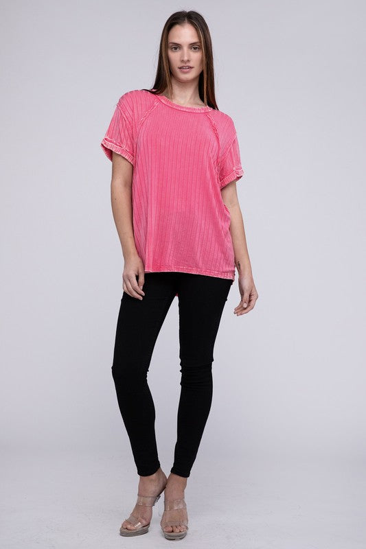 Ribbed Raglan Dolman Sleeve Boat-Neck Top - Tigbuls Variety Fashion