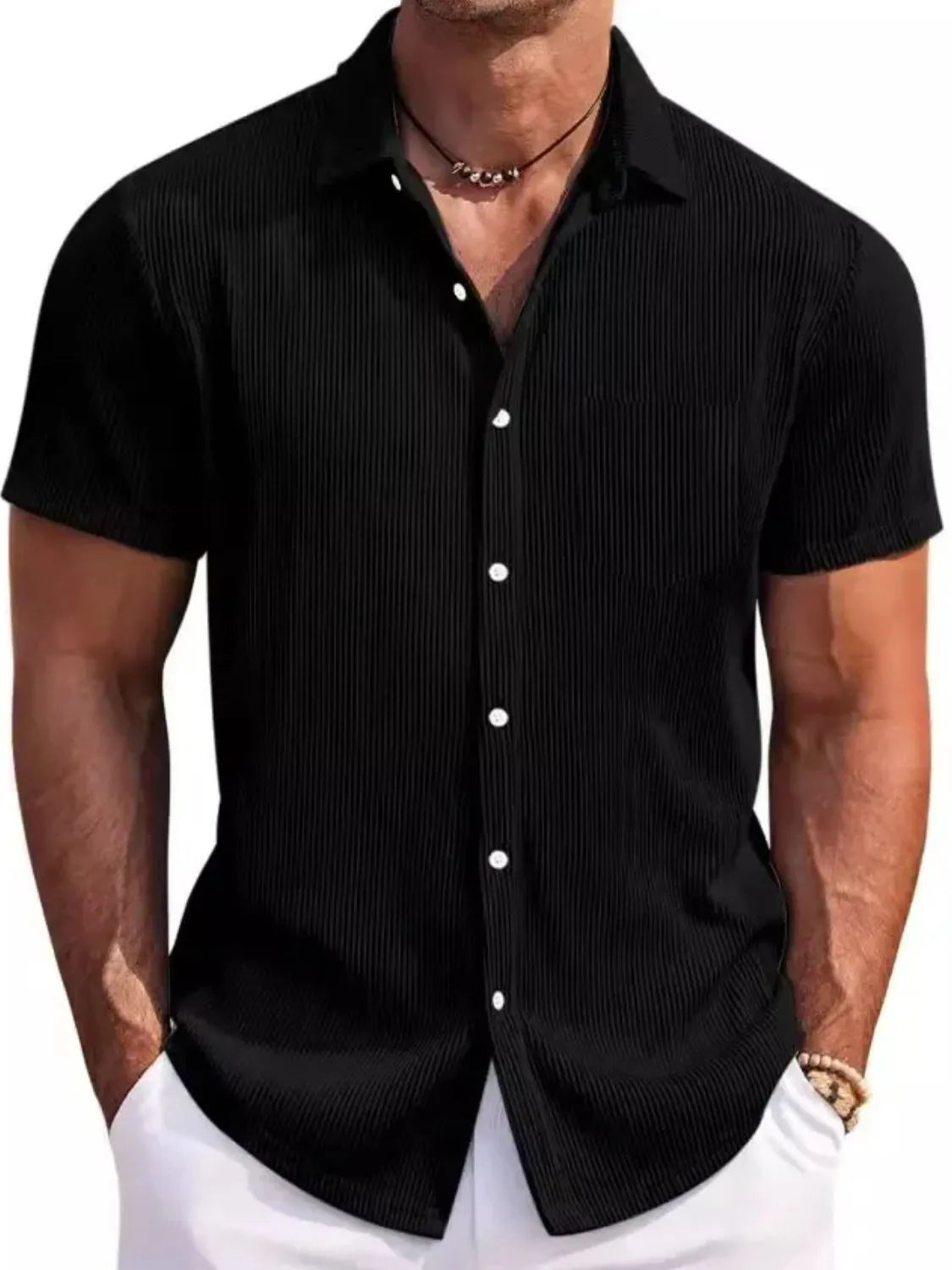 Men's Full Size Classic Short Sleeve Corduroy Button Down Shirt Plus Size - Tigbul's Variety Fashion Shop