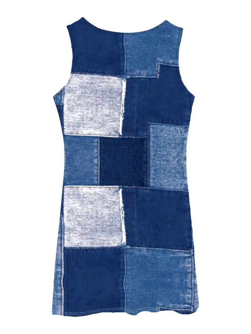 Patchwork Scoop Neck Denim Tank Dress - Tigbul's Variety Fashion Shop
