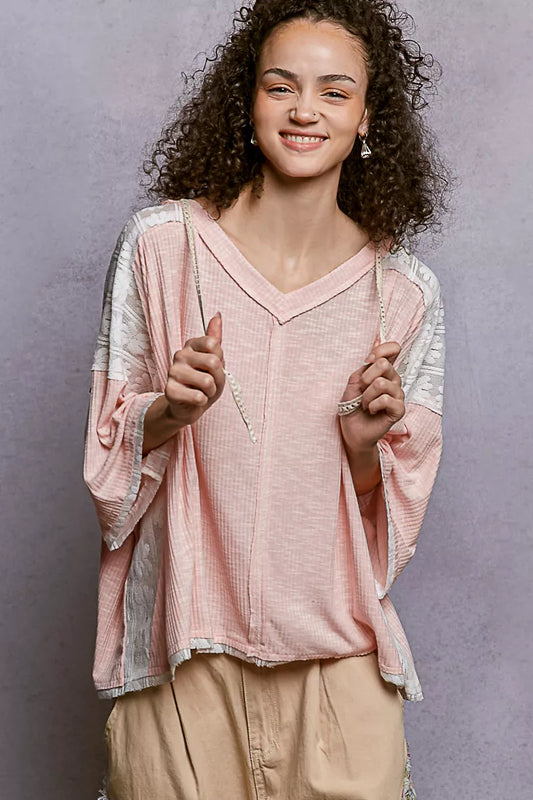 POL Short Sleeve Hoodie Top with Lace Detail - Tigbul's Variety Fashion Shop