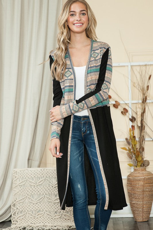 Mixed Media Maxi Cardigan - Tigbul's Variety Fashion Shop
