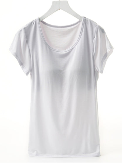 Round Neck Short Sleeve T-Shirt with Bra - Tigbul's Variety Fashion Shop