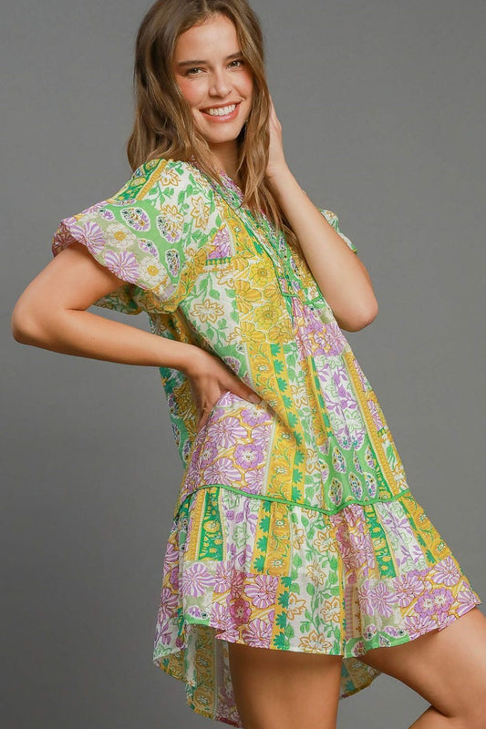 Umgee Full Size Smocked Floral Puff Sleeve Mini Dress Plus Size - Tigbul's Variety Fashion Shop