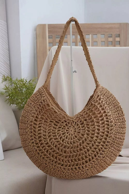 Round Woven Shoulder Bag - Tigbul's Variety Fashion Shop