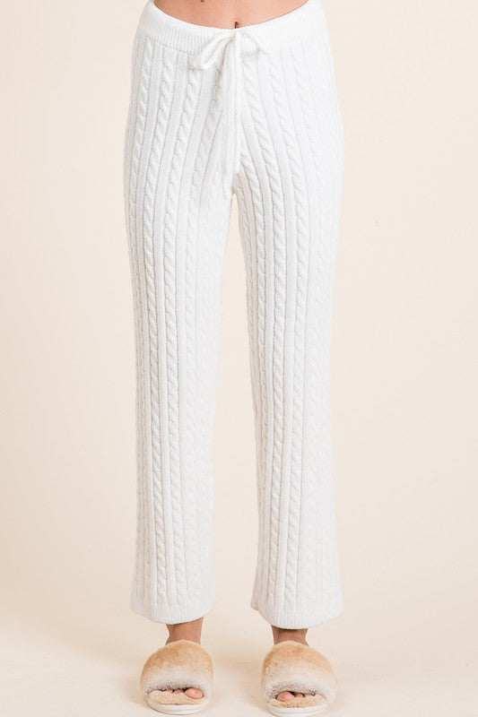 Ivory Cable-Knit High Waist Sweater Pants | Tigbuls Variety