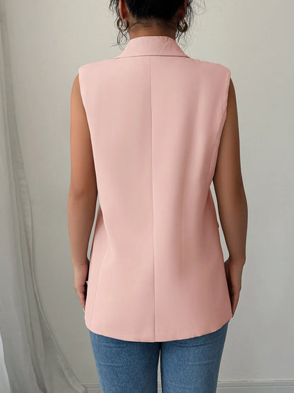One Button V-Neck Blazer Vest Coat - Tigbul's Variety Fashion Shop
