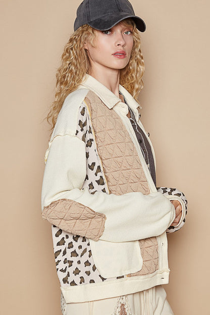 POL Leopard Exposed Seam Button Up Quilted Jacket - Tigbul's Variety Fashion Shop