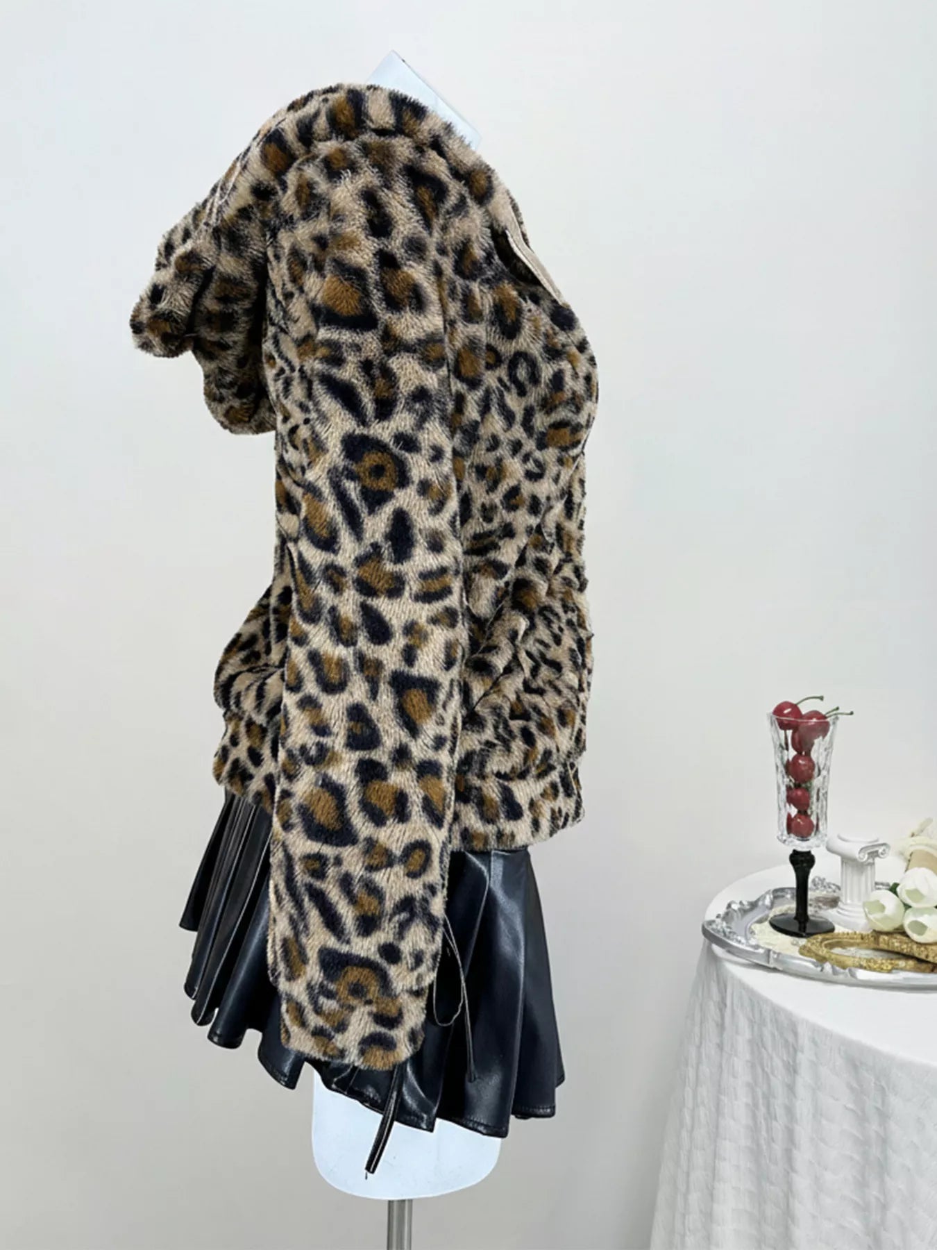 Leopard Plush Zip-Up Hooded Outerwear - Tigbul's Variety Fashion Shop