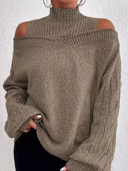 Cold Shoulder Turtleneck Sweater - Tigbul's Variety Fashion Shop